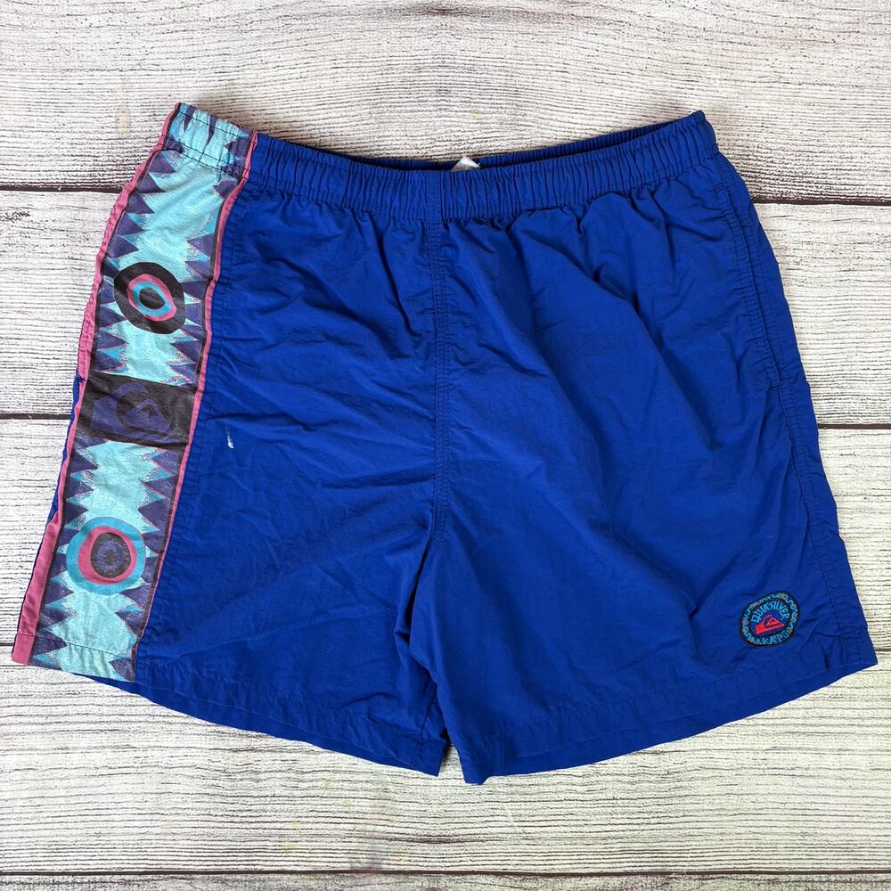 Vintage 1990s Quicksilver Aztec Blue Swim Trunks